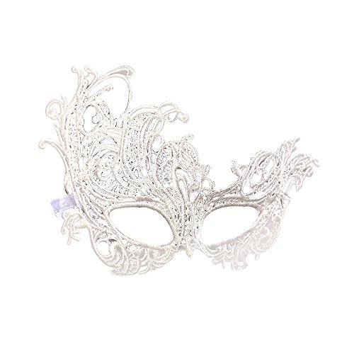 SHINEHUA 1 Stück Damen Spitze Maske, Venezianische Maske Sexy Lace Maske Schwarz Augenmaske Maskerade Maske für Karneval Party Kostüm Ball (White, OneSize) von SHINEHUA