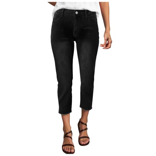 SHINEHUA 3/4 Hose Damen Capri Jeans Leggings 7/8 Stretch High Waist Caprihose Leicht Boyfriend Sommerjeans Skinny Mom Jeggings Sommer Dreiviertel Hose Damen Sommer Stretch Caprihose (XL) von SHINEHUA