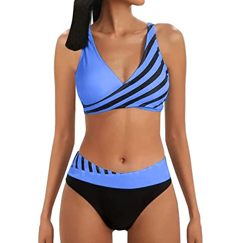 SHINEHUA Damen Bikini Set Wickeloptik Lace Up Bikini Set Neckholder Bikini Oberteil High Waist Wickel Bikinihose Tiefer V Ausschnitt Sportlich Zweiteiliger Strandbikini von SHINEHUA