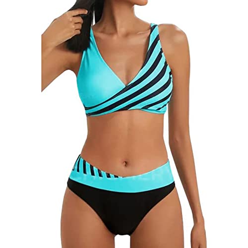 SHINEHUA Damen Bikini Set Wickeloptik Lace Up Bikini Set Neckholder Bikini Oberteil High Waist Wickel Bikinihose Tiefer V Ausschnitt Sportlich Zweiteiliger Strandbikini von SHINEHUA