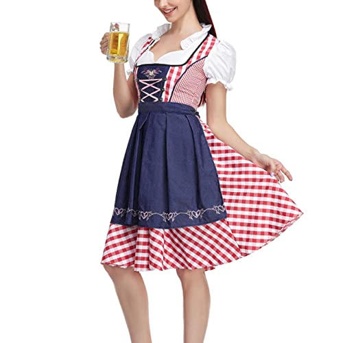 SHINEHUA Damen Dirndl Kurz Midi 3tlg. für Oktoberfest-DREI Teilig Bayerisches Damen Trachtenkleid Frauen Oktoberfest Kostüm Cosplay Maid Outfit von SHINEHUA