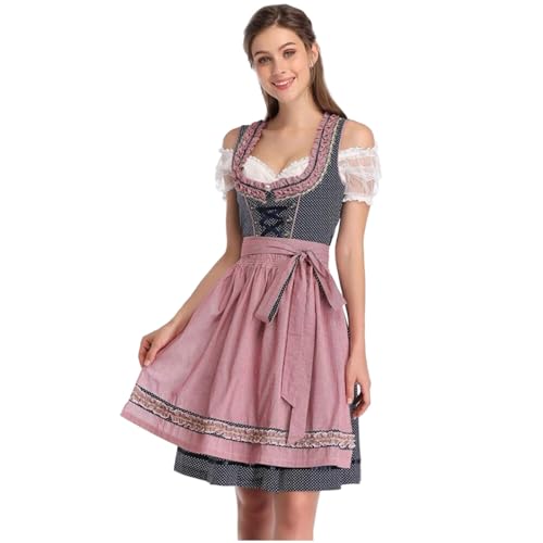SHINEHUA Damen Dirndl Kurz Midi 3tlg. für Oktoberfest-DREI Teilig Damen Trachtenkleid Frauen Oktoberfest Kostüm Cosplay Outfit (M) von SHINEHUA