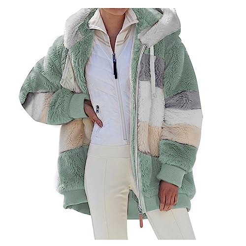 SHINEHUA Damen Teddy Fleecejacke mit Kapuze Warme Flauschjacke Kapuzenjacke Winter Warm Mantel Casual Zip Hoodie Plüschjacke Comfy Softjacket Bequeme stilvolle Winterjacke (Grün, 3XL) von SHINEHUA