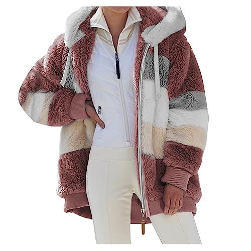 SHINEHUA Damen Teddy Fleecejacke mit Kapuze Warme Flauschjacke Kapuzenjacke Winter Warm Mantel Casual Zip Hoodie Plüschjacke Comfy Softjacket Bequeme stilvolle Winterjacke (Rot, 5XL) von SHINEHUA