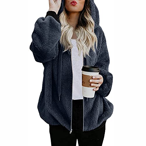 SHINEHUA Damen Teddy Fleecejacke mit Kapuze Warme Flauschjacke Kapuzenjacke Winter Warm Mantel Casual Zip Hoodie Plüschjacke Comfy Softjacket Bequeme stilvolle Winterjacke von SHINEHUA