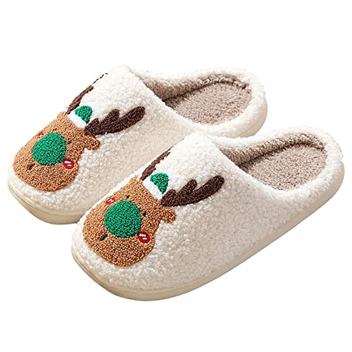 SHINEHUA Weihnachten Santa Claus Hausschuhe Damen Plüsch Winter Flauschige Slides Warme Leichte Weiche Pantoffeln Slippers Lustige Weihnachten Plüsch Pantoffeln Geschenke (Green-B, 42) von SHINEHUA