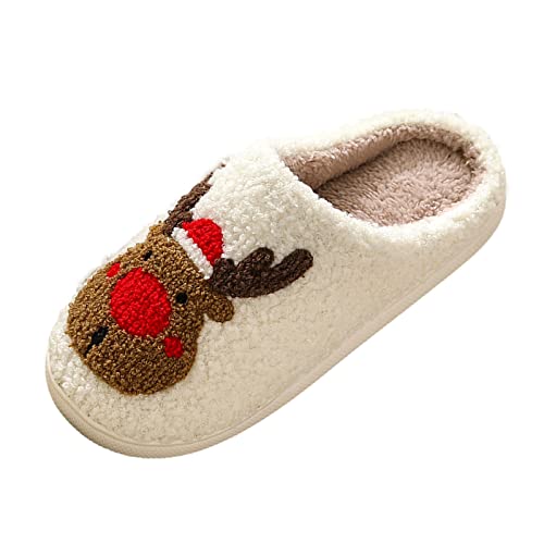 SHINEHUA Weihnachten Santa Claus Hausschuhe Damen Plüsch Winter Flauschige Slides Warme Leichte Weiche Pantoffeln Slippers Lustige Weihnachten Plüsch Pantoffeln Slippers (Red-A, 39) von SHINEHUA