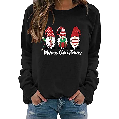 SHINEHUA Weihnachtspullover Damen Sweatshirt Rundhals Langarm Weihnachten Pullover Casual Christmas Sweat Oberteile Merry Christmas Sweatshirt Weihnachtspulli Teenager Mädchen Pulli Tops (e-H, M) von SHINEHUA