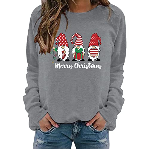 SHINEHUA Weihnachtspullover Damen Sweatshirt Rundhals Langarm Weihnachten Pullover Casual Christmas Sweat Oberteile Merry Christmas Sweatshirt Weihnachtspulli Teenager Mädchen Pulli Tops (e-K, L) von SHINEHUA