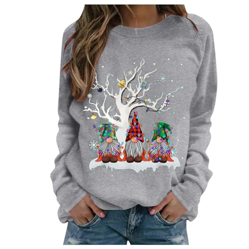 Weihnachtspullover Damen Sweatshirt Rundhals Langarm Weihnachten Pullover Casual Christmas Sweat Oberteile Merry Christmas Sweatshirt Weihnachtspulli Teenager Mädchen Pulli Tops (W2-Grey, XXL) von SHINEHUA