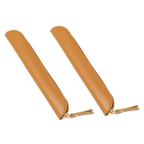 SHINEOFI 2 Stück PU Leder Federmäppchen Braun mit Reißverschluss Strapazierfähiges Kratzfestes Tragbares Stifteetui für Füllfederhalter und Kugelschreiber Eleganter Organizer für Schule von SHINEOFI