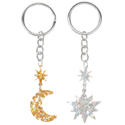 SHINEOFI 2 Stück Stern- Und Mond-Schlüsselanhänger Acryl-Stern-Mond-Anhänger Schlüsselanhänger Glitzernde Tasche Hängende Verzierung Für Beste Freunde Familien von SHINEOFI
