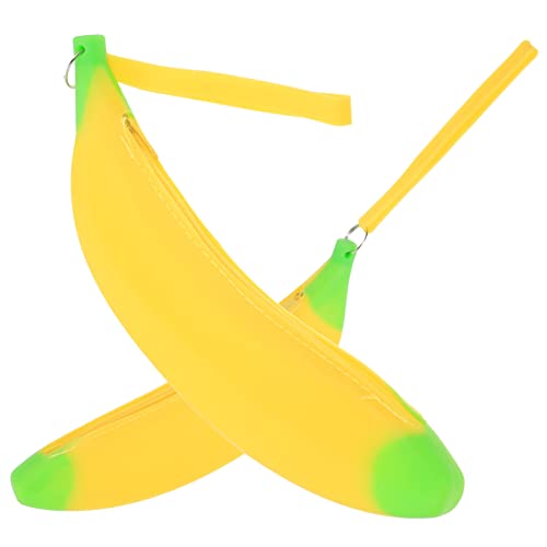 SHINEOFI 2stücke Silikon-Bananen-Form-stiftetasche Praktische Aufbewahrungstasche Für Schreibwaren Cartoon-federmäppchen Mit Armband Große Kapazität Hübscher Stifthalter von SHINEOFI