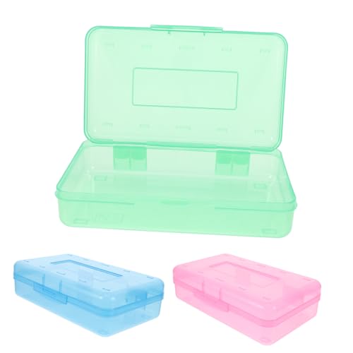 SHINEOFI 3 Stück Große Kapazität Kunststoff Federmäppchen Teilig Transparent Stapelbar Aufbewahrungsbox für Stifte und Schreibwaren Erwachsene Robustes PP Material mit Flip Deckel von SHINEOFI