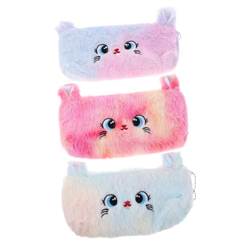SHINEOFI 3 Stück Plüsch Katzen Federmäppchen Teiliges mit Reißverschluss Weiches Stylisches Gradient Mäppchen für Stifte Kosmetik und Kleinigkeiten Organizer für Schule Büro Reise von SHINEOFI