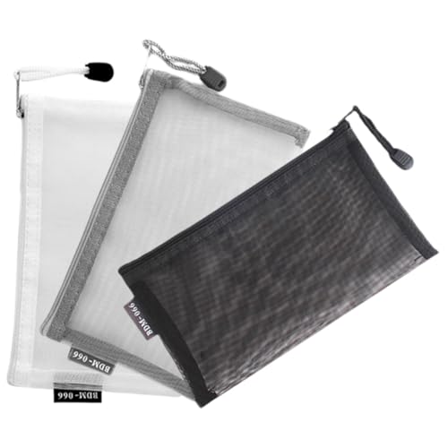 SHINEOFI 3 Stück Teiliges Transparenter Mesh Stiftemäppchen mit Reißverschluss Vielseitige Federtasche für Schule Büro Kosmetik Tragbarer Organizer in Klar und Dunkel von SHINEOFI
