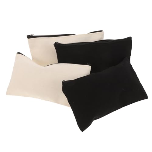 SHINEOFI 4 Stück Canvas Zipper Pouch Multifunktionale Federmäppchen aus Robustem Canvas Leichte Stifttasche für Schule und Büro DIY Blanko Beutel in Schwarz und Beige von SHINEOFI