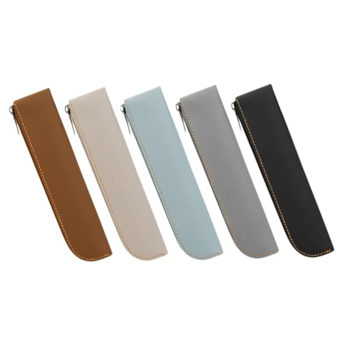 SHINEOFI 5 Stück Teiliges PU Leder Federmäppchen Schlankes Großes Stifteetui mit Reißverschluss Geräumige Stifttasche für Schule und Büro Minimalistisches Abwischbares Organizer Etui von SHINEOFI