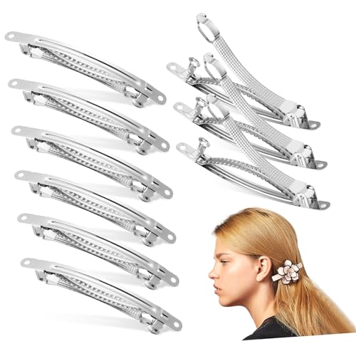 SHINEOFI 50 Stück Metall Französische Haarspangen mit Federverschluss Diy Haarschmuck Zubehör für Frauen und Mädchen Vielseitige Haarclips zum Styling und Basteln Silberfarbene Clips von SHINEOFI