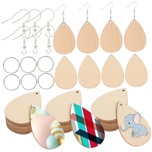 SHINEOFI 50 Stück Teiliges Holz Ohrhänger Set Natürliche Diy Schmuck Ohrring Rohlinge Hautfreundlich Langlebig Vielseitig für Halskette Armband Schlüsselanhänger Basteln Geschenkideen von SHINEOFI