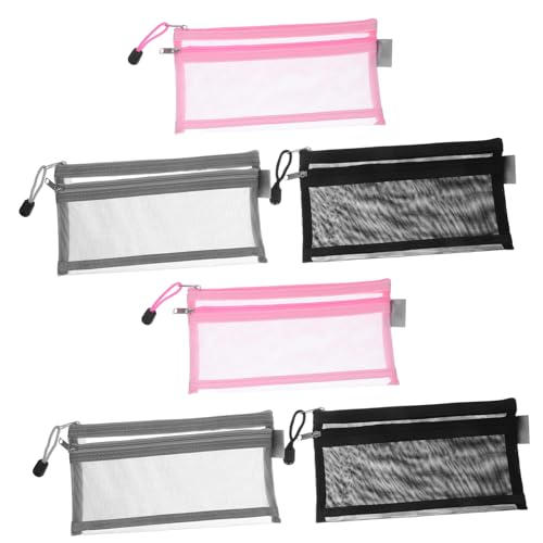 SHINEOFI 6 Stück Teiliges Federmäppchen mit Doppeltem Nylon Mesh Transparente Reißverschluss Tasche Multifunktionaler Organizer für Schule Büro Kosmetik Reise Robuster Verschluss Leicht von SHINEOFI