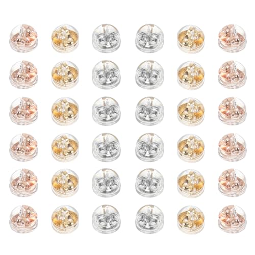 SHINEOFI 60 Stück Ohrstecker Ersatz Silikon Ohrstecker Verschlüsse Gold Überzogen in Gold Roségold Weißgold Weiche Sicherer Halt Ohrhänger Stopper für Damen von SHINEOFI