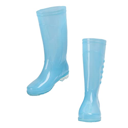 SHINEOFI Rutsch Damen Regenstiefel aus Transparentem PVC wasserdichte Strapazierfähige Gummistiefel mit Hohem Schaft Outdoor Regenschuhe in Candy Blau von SHINEOFI