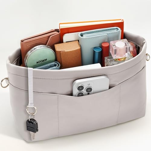 SHINGONE Handtaschen Organizer mit Schlüsselbund Taschenorganizer Wasserdicht, Innentaschen Fuer Kosmetik Organizer mit Reißverschluss Grau -XS von SHINGONE