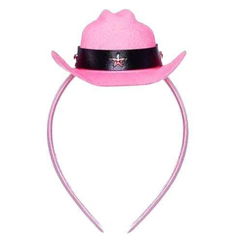 Anti-Falten-Cowgirl-Accessoire Pink Hut Stirnband mit Mini Cowboy Dekor Langlebige Deformation-resistente Haare Reifen Charming Western für alltägliche Outfits F von SHINROAD