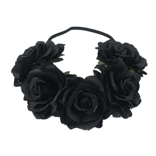 Auffälliges Stirnband Rose Stirnband Handgemachte Haarreifen mit 5 künstlichen Rosen Bohemia Stil Festival Dekor Schwarz von SHINROAD