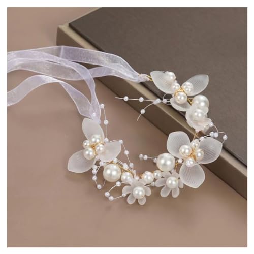 Blume Stirnband Fake Haarband Damen Floral mit Kunstperle Anti-Rutsch-Design Verstellbar Prinzessin Stil für Braut Hochzeit P Weiß von SHINROAD