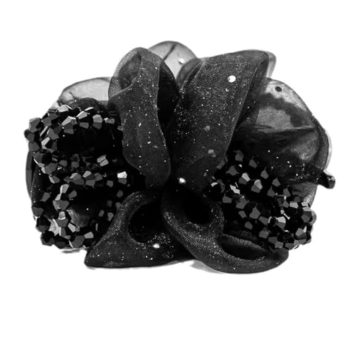 Damen-Haarklammer in Blumenform mit Netz-Pailletten, leichter Metall-Federclip, funkelnde, dekorative Haarnadel für langlebigen, rostbeständigen Griff, Schwarz von SHINROAD