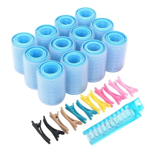 Effortless Styling-Roller-Set, selbsthaftend, mit Entenschnabel-Clips, Faltbürste, verschiedene Größen, keine Hitze, Lockenwickler für Blau, 36 Stück von SHINROAD