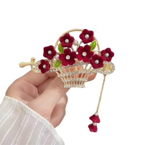 Eleganter Haarschmuck Kopfschmuck Frauen Haarspange Glänzend Strass Faux Perle Herzform Blume Lange Quaste Aushöhlen Anti-s C von SHINROAD