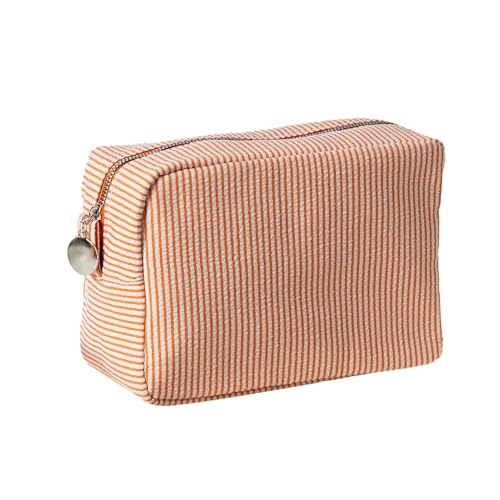 Falten-resistente Toilettenbeutel Reise Make-up großer Kapazität Reißverschluss Kosmetischer Beutel Atmungsaktiver Organizer Baumwollblasengarn Design tragbar Orange 1pc von SHINROAD