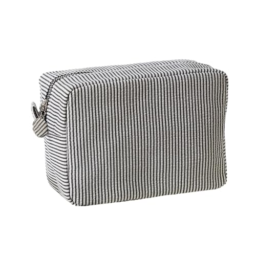 Falten-resistente Toilettenbeutel Reise Make-up großer Kapazität Reißverschluss Kosmetischer Beutel Atmungsaktiver Organizer Baumwollblasengarn Design tragbar Schwarz-Weiss 1pc von SHINROAD