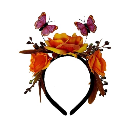 Fit Halloween Stirnband Leicht Komfort Haarreifen Imitation Rose Schmetterlinge Dekor Kostüm Party Orange von SHINROAD