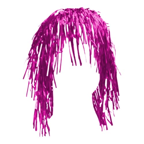 Glänzende Lametta-Perücke, Metallic-Kostüm-Zubehör für 80er-Jahre, Disco, Cosplay, Partyzubehör, auffällig, wiederverwendbar, für Männer und Frauen, lustig, glitzernd, Fotokabine, Rosarot von SHINROAD