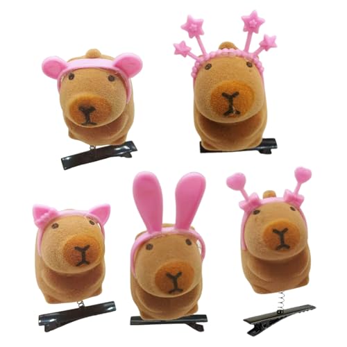 Haarnadel-Set mit rosa Haarreifen-Haarspangen, 5-teiliges Haarnadel-Set mit Cartoon-Capibala-Dekor, mit rosa Haarreifen-Clips, zufällige Farb-Haar-Accessoires Zufällig 5pcs von SHINROAD