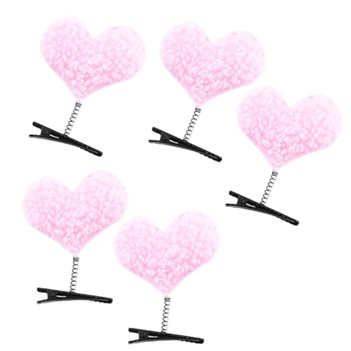 Haarnadel aus Plüsch, Tierdekoration, zarte Haarnadeln, 2/5 Stück, kleines Herz, Frühlings-Design, Mädchen-Clip, Rosa, 2 Stück von SHINROAD