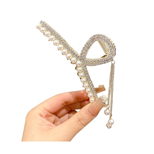 Haarspange Damen Glänzend Strass Kunstperlen Haarklammer mit Schmetterlingen Dekor Quaste Haarschmuck G von SHINROAD