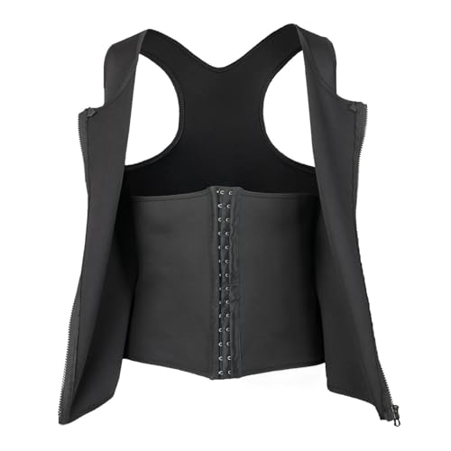 Herren-Korsett-Weste, atmungsaktiv, Rundhalsausschnitt, ärmellos, doppellagig, Bauchkontrolle, Shapewear Top mit Reißverschluss und Knopfleiste, Schwarz , L Herren-Korsett-Weste, atmungsaktiv, Rundhalsausschnitt, ärmellos, doppellagig, Bauchkontrolle, Shapewear Top mit Reißverschluss und Knopfleiste, Schwarz , L von SHINROAD