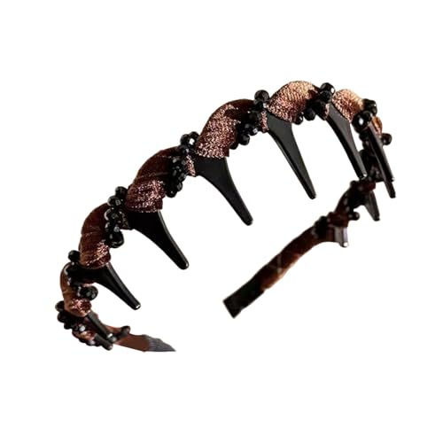 Hoher Schädel Strasshaarband Elegant Vintage Nicht rutschfestes Haar Hoop für Frauen Mädchen Brautzubehör Retro Stirnband Komfortable breite Mode Kaffee von SHINROAD