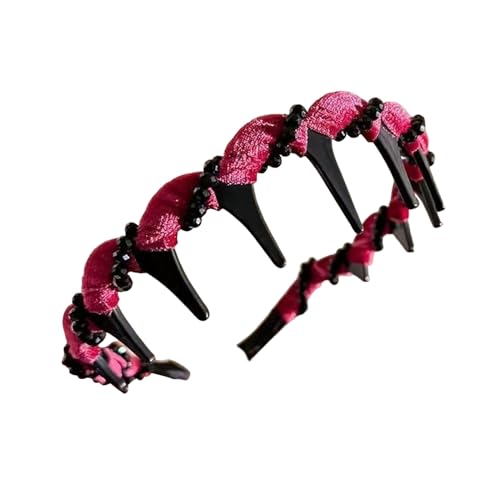 Hoher Schädel Strasshaarband Elegant Vintage Nicht rutschfestes Haar Hoop für Frauen Mädchen Brautzubehör Retro Stirnband Komfortable breite Mode Rot von SHINROAD