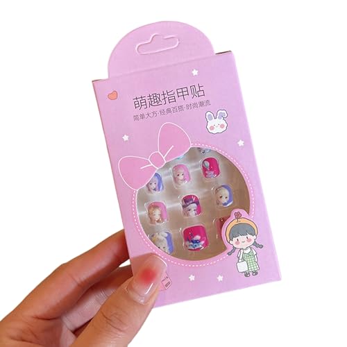 Kinder-Maniküre-Set, Kinder-Nagelkunst, 12-teilig, künstliche Nägel, Kawaii, selbstklebende Nagelkunst für Kinderdekorationen, B von SHINROAD