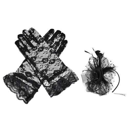 Kopfbedeckungszubehör kreative Faszinator Hat 1pc/2pcs Frauen Faszinator Hut Handschuhe Stickerei Blumenspitze Haare Kopfstück Brauthandschuhe Set Set Set E von SHINROAD