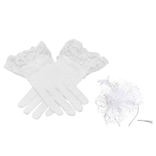 Kopfbedeckungszubehör kreative Faszinator Hat 1pc/2pcs Frauen Faszinator Hut Handschuhe Stickerei Blumenspitze Haare Kopfstück Brauthandschuhe Set Set Set F von SHINROAD