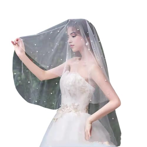 Kunstperlen Braut mit Kunstperlen, Brautschmuck mit Kunstperlenverzierung, weißes Netz, einlagig, Hochzeit, Brautschmuck, Haarschmuck, 2 m von SHINROAD