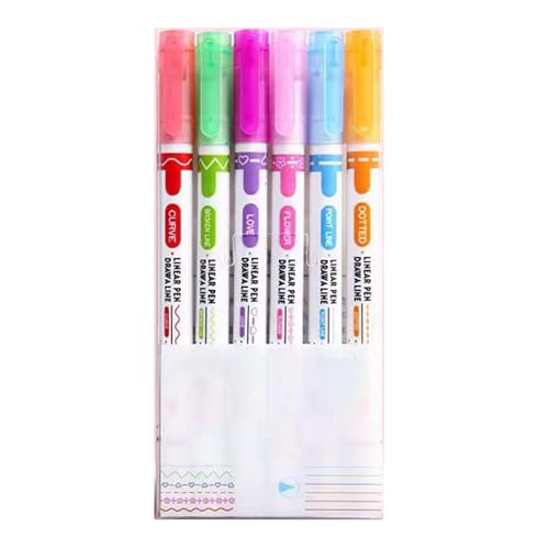 Lehrerplaner -Marker 6PCS Border Marker Stift Set Grafische Highlighters Kurvenstifte für Journaling Scrapbooking Planer Kunstprojekte lebendige Farbe Bilateral von SHINROAD