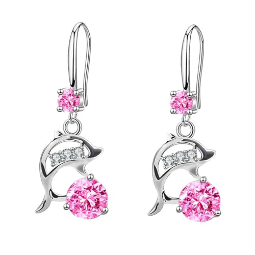 Low-key High-End-Ohrringe im koreanischen Stil, Haken, Delfin-Design mit glänzenden Strasssteinen, mittellang, für Damen, vielseitig einsetzbar für den täglichen Gebrauch, Kupfer, Sekundärer Stein von SHINROAD